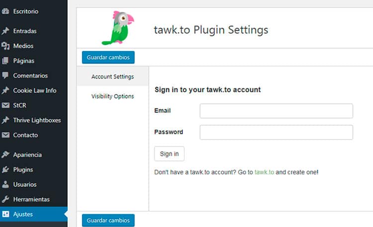 Instalación del chat Tawk.to en WordPress.
