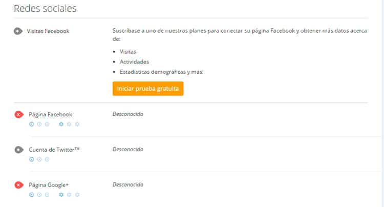 Apartado Redes Sociales de la herramienta Woorank
