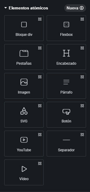 Widgets de Elementos Atómicos incluidos en Elementor